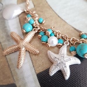 Gold Starfish Charm Necklace Set